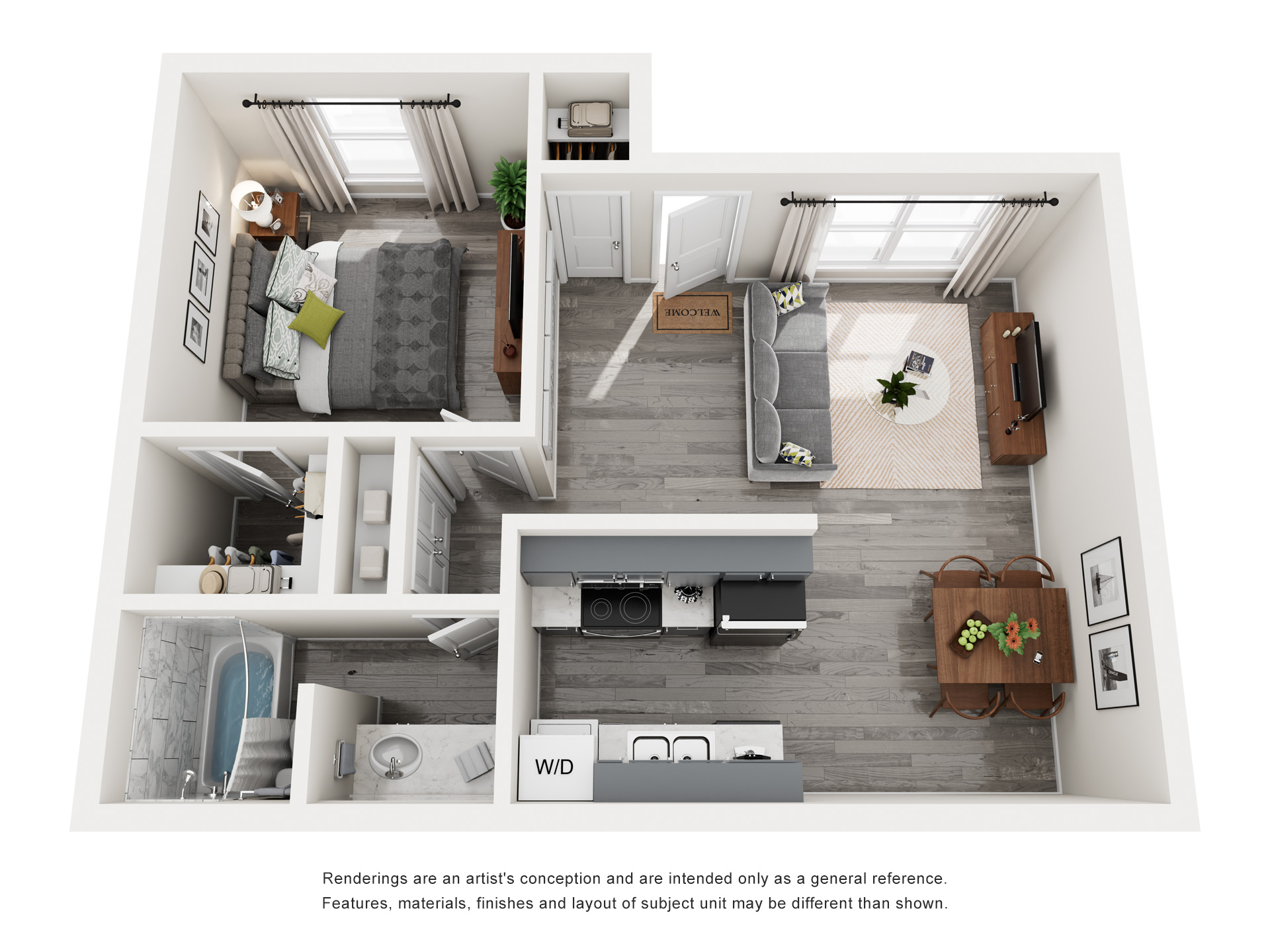 FLOOR PLAN B (B1) 3D Floor plan rendering